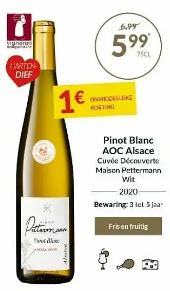 Intermarché Pinot blanc aoc alsace cuvée découverte maison pettermann wit aanbieding