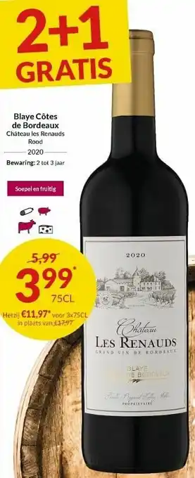 Intermarché Blaye côtes de bordeaux château les renauds rood aanbieding