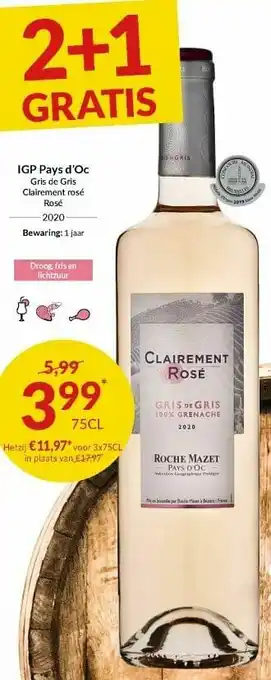 Intermarché Igp d`oc gris de gris clairement rosé aanbieding
