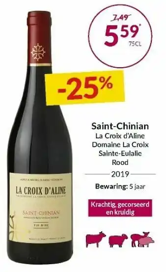 Intermarché Saint-chinian la croix d`aline domaine la croix sainte-eulalie rood 2019 aanbieding