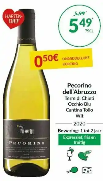 Intermarché Pecorino dell`abruzzo terre di chieti occhio blu cantina tollo wit 2020 aanbieding