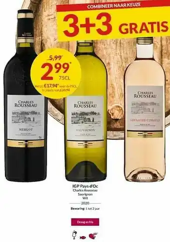 Intermarché Igp pays d`oc charles rousseau sauvignon eit 2020 aanbieding