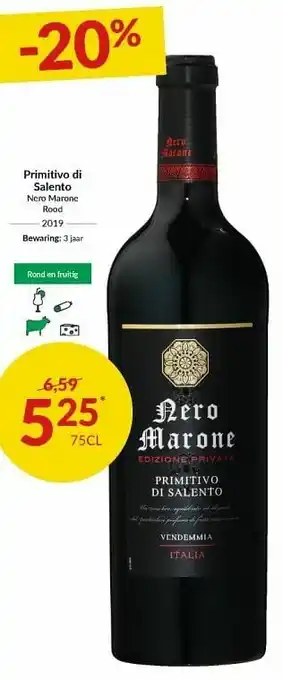Intermarché Primitivo di salento nero marone rood 2019 aanbieding