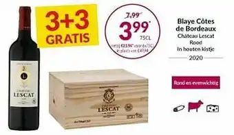 Intermarché Blaye côtes de bordeaux château lescat rood in houten kistje aanbieding