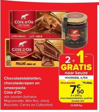 Carrefour Chocoladetabletten, chocoladerepen en smeerpasta côte d’or aanbieding