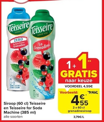Carrefour Siroop (60 cl) teisseire en teisseire for soda machine (385 ml) aanbieding