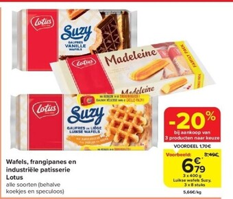 Carrefour Wafels, frangipanes en industriële patisserie lotus aanbieding