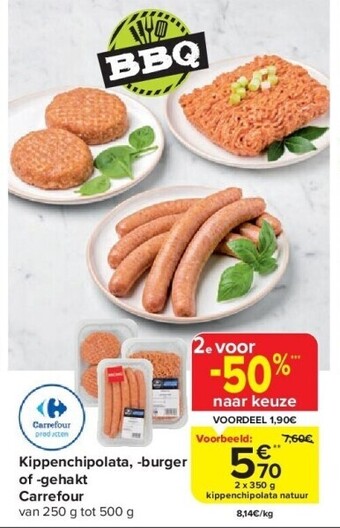 Carrefour Kippenchipolata, -burger of -gehakt carrefour aanbieding