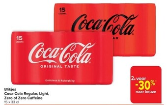Carrefour Blikjes coca-cola regular, light, zero of zero caff eine aanbieding
