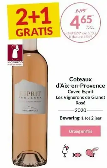 Coteaux d`aix-en-provence cuvée esprit les vignerons de granet rosé