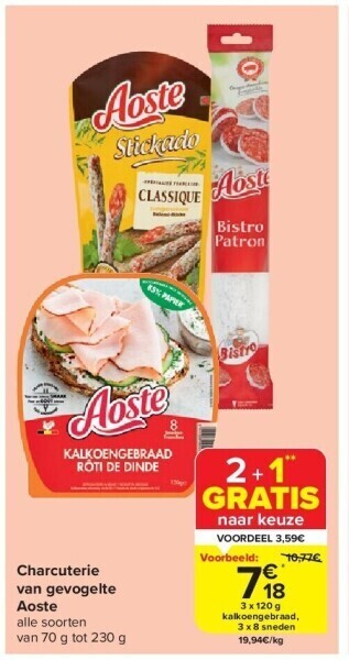 Carrefour Charcuterie van gevogelte aoste aanbieding
