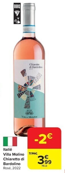 Carrefour Italië villa molino chiaretto di bardolino rosé, 2022 aanbieding