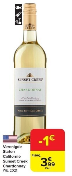 Carrefour Verenigde staten californië sunset creek chardonnay wit, 2021 aanbieding