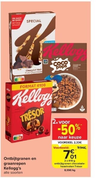 Carrefour Ontbijtgranen en graanrepen kellogg’s aanbieding