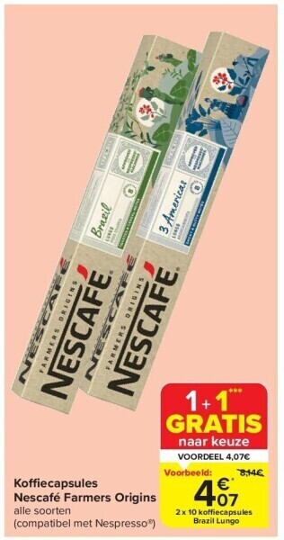 Carrefour Koffi ecapsules nescafé farmers origins aanbieding