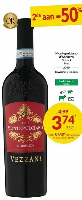 Intermarché Montepulciano d`abruzzo vezzani rood 2020 aanbieding