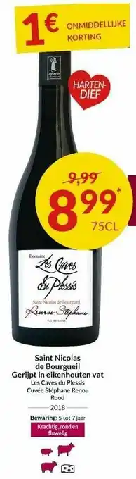 Intermarché Saint nicolas de bourgueil gerijpt in eikenhouten vat les caves du plessis cuvée stéphane renou rood aanbieding