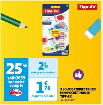 3 SOURIS CORRECTRICES MINI POCKET MOUSE TIPP-EX 3x 6mx5mm