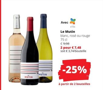 Spar Le Mutin blanc, rosé ou rouge 75 cl aanbieding
