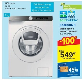 Carrefour Wasmachine ww90t554att aanbieding