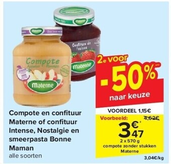 Carrefour Compote en confi tuur materne of confi tuur intense, nostalgie en smeerpasta bonne maman aanbieding