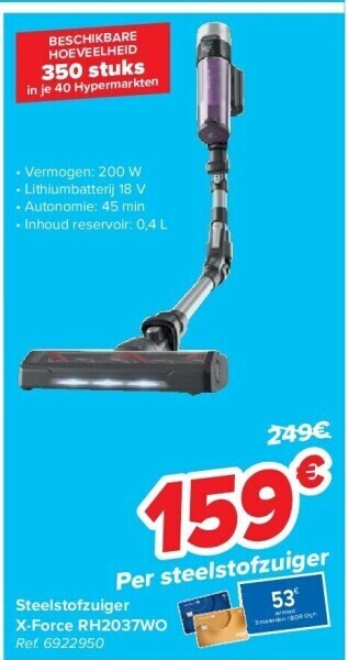 Carrefour Steelstofzuiger x-force rh2037wo aanbieding