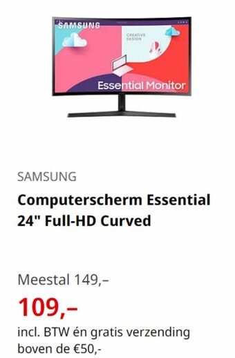 MediaMarkt Computerscherm Essential 24" Full-HD Curved aanbieding