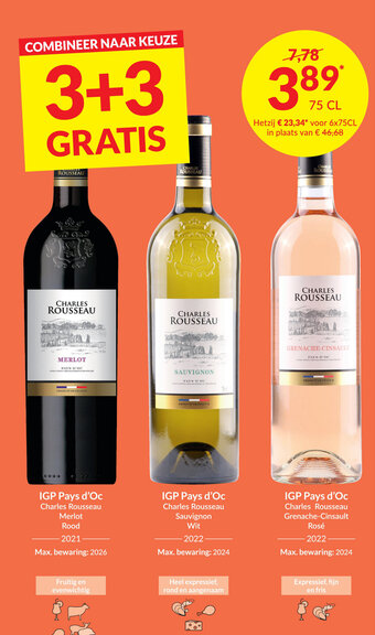 Intermarché IGP Pays d'Oc Charles Rousseau Merlot or IGP Pays d'Oc Charles Rousseau Sauvignon or IGP Pays d'Oc Charles Rousseau aanbieding
