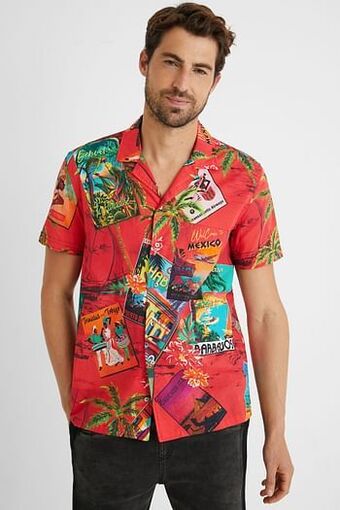 Desigual Hawaïaans overhemd 100% katoen - RED - XXL aanbieding