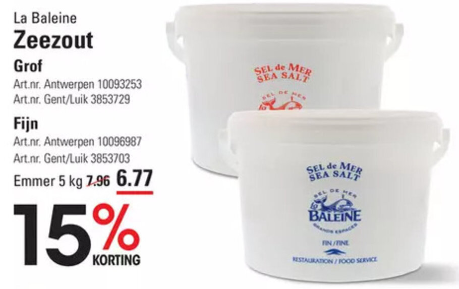 La Baleine Zeezout Grof , Fijn 5kg promotie bij Sligro