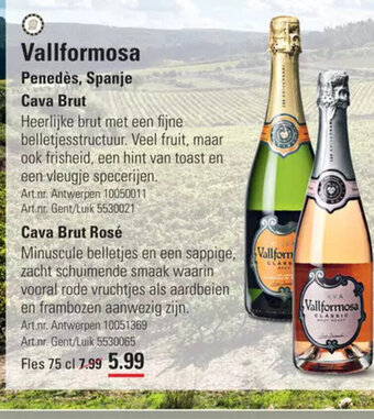 Sligro Vallformosa Penedès, Spanje Cava Brut , Cava Brut Rosé 75cl aanbieding