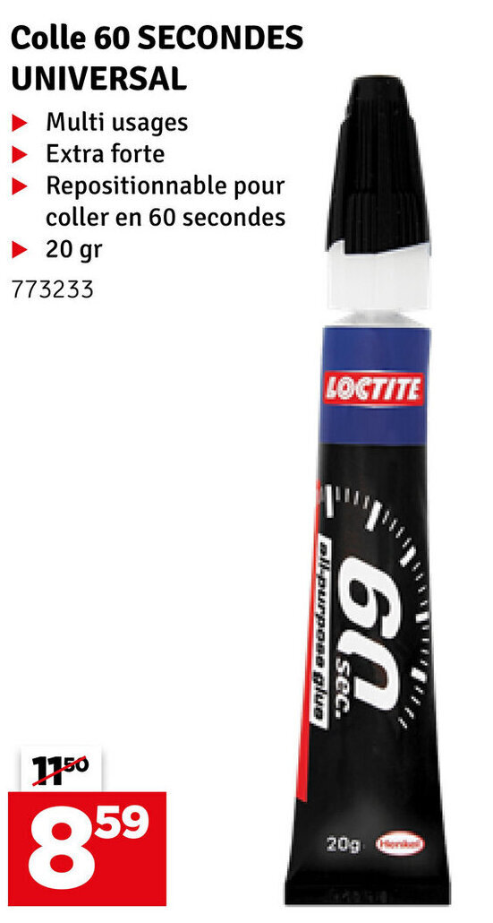 LOCTITE Colle 60 SECONDES UNIVERSAL 20gr promotie bij Mr Bricolage