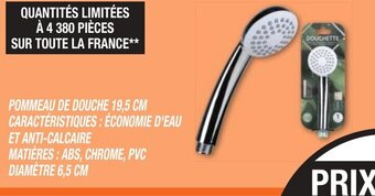 POMMEAU DE DOUCHE 19,5 CM CARACTÉRISTIQUES: ÉCONOMIE D'EAU ET ANTI-CALCAIRE 6.6cm