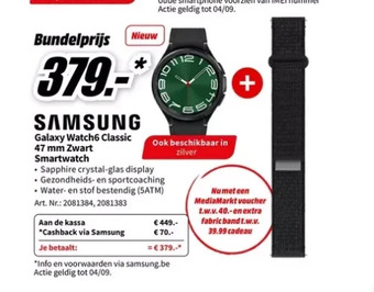 MediaMarkt Samsung galaxy watch6 classic 47 mm zwart smartwatch aanbieding