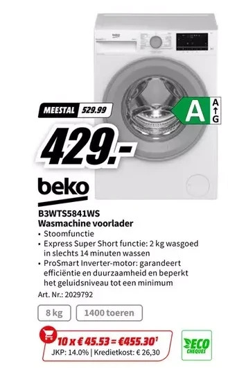 MediaMarkt Beko b3wts5841ws wasmachine voorlader aanbieding