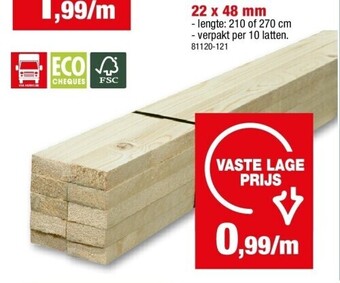 Hubo Ruw vurenhout 22 x 48 mm aanbieding