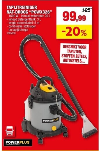Hubo Tapijtreiniger nat-droog “powx326” aanbieding