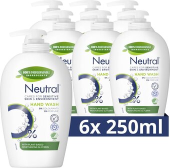 Bol.com Neutral vloeibare handzeep parfumvrij - 6 x 250 ml - voordeelverpakking aanbieding