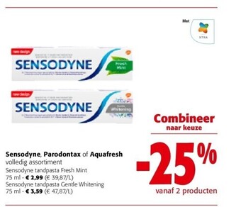 Colruyt Sensodyne tandpasta fresh mint 75 ml aanbieding