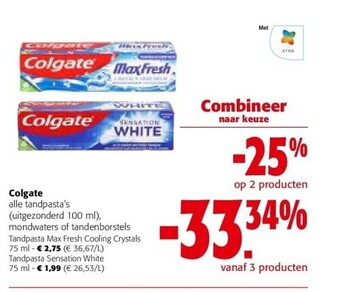 Colruyt Colgate tandpasta max fresh cooling crystals 75 ml aanbieding