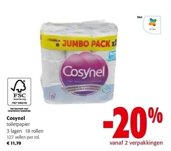 Colruyt Cosynel toiletpapier 3 lagen 18 rollen 127 vellen per rol. aanbieding