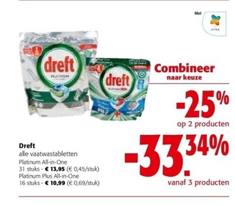 Colruyt Dreft platinum all-in-one 31 stuks aanbieding