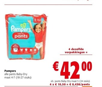 Colruyt Pampers alle pants baby-dry maat 4-7 (18-27 stuks) aanbieding