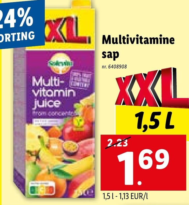 Multivitamine sap 1.5L promotie bij Lidl