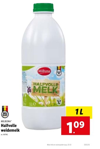Lidl MILBONAⓇ Halfvolle weidemelk 1L aanbieding