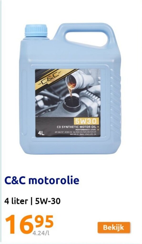 C&C motorolie 4 liter 5W30 promotie bij Action