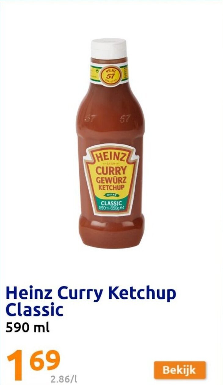 Heinz Curry Ketchup Classic 590ml promotie bij Action