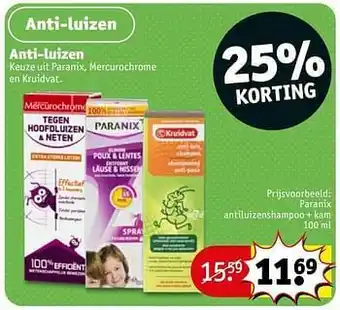 Kruidvat Paranix antiluizenshampoo + kam aanbieding