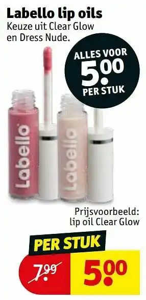 Kruidvat Labello lip oil clear glow aanbieding