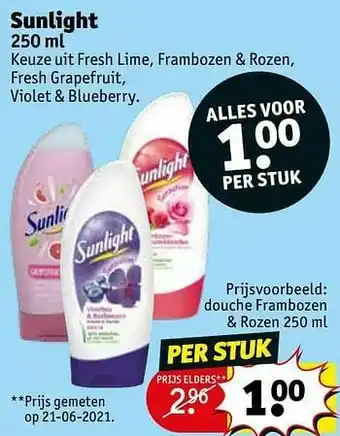 Kruidvat Sunlight douche frambozen + rozen aanbieding